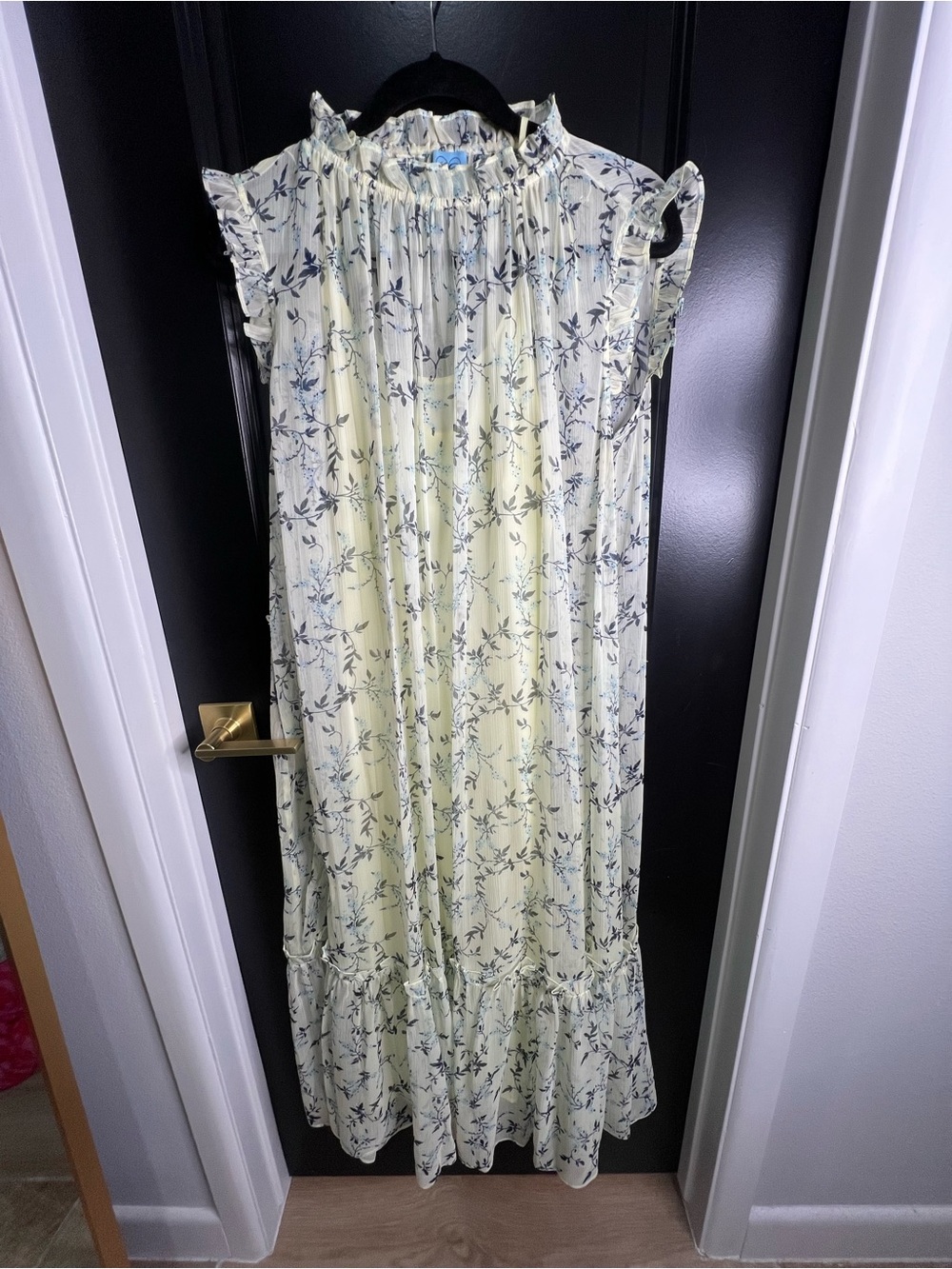 CeCe Pale Yellow Floral Ruffled Maxi Dress